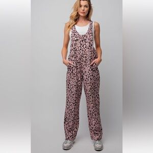 Easel Pink Leopard Print Jumpsuit
